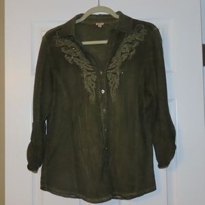 Western Style Blouse with Silver Embroidered Embellishments